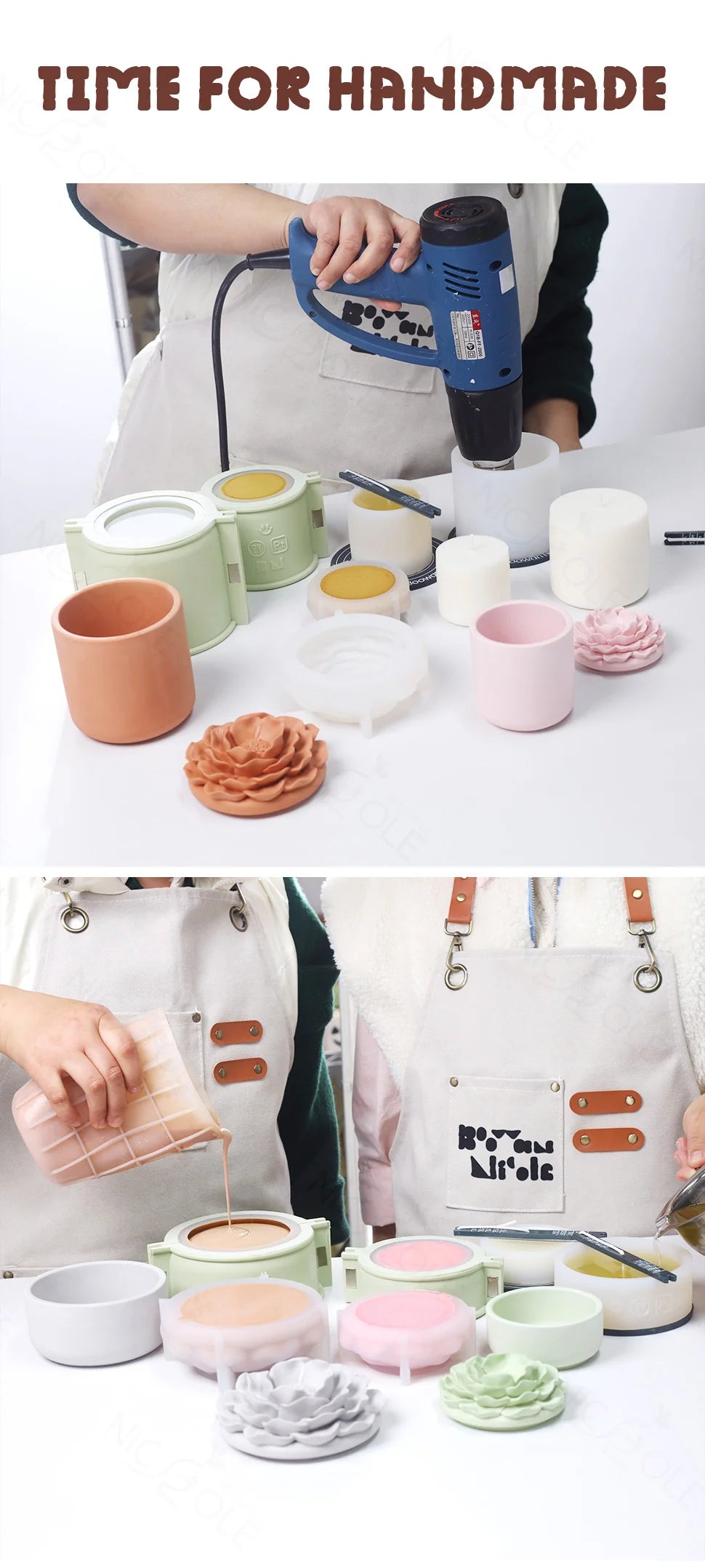 Nicole Camellia Candle Jar Jesmonite Silicone Mold Reusable Candle Refill Mold DIY Flower Concrete Gypsum Mould