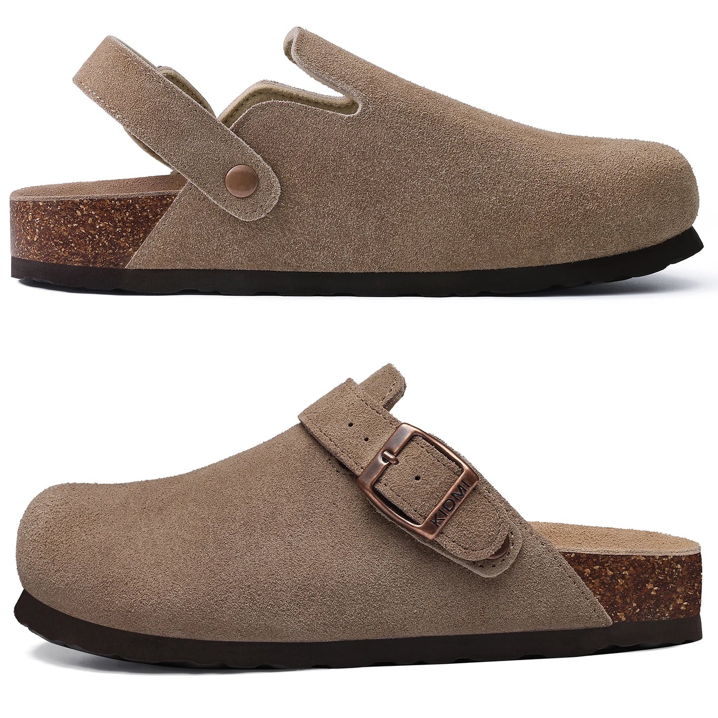 Smile New Cow Suede Women's Potato Shoes With Adjustable Strap Cork Insole Mules Outdoor Unisex Clogs Slippers With Arch Support