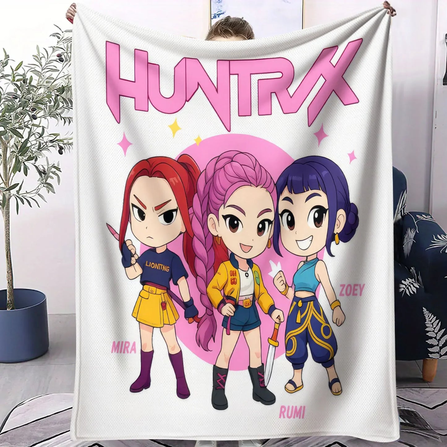 K Pop Demon Hunters Huntrix Blanket Hot Anime Flannel Throw Anime Fan Gift for Travel Camping Sofa Bed Cover Living Room Decor