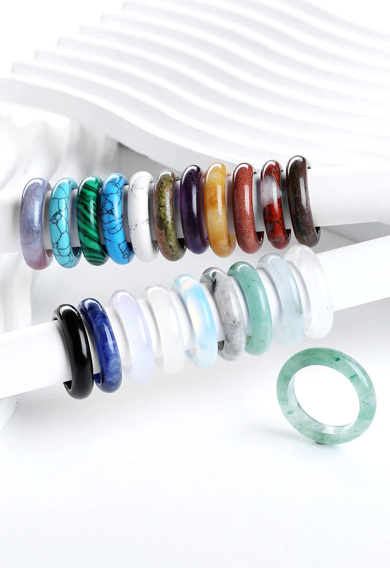 1 Pc Natural Crystal Stone Band Rings Amethyst Agate Obsidian Finger Solid Ring Women Men Minimalist Energy Healing Jewelry Gift