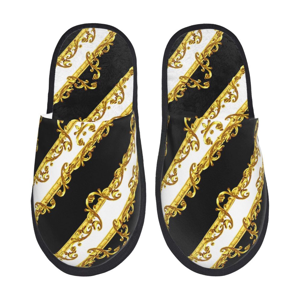 Custom Vintage Baroque Prints Greek Ornament Golden Meander Meandros Soft Scuff Memory Foam Slippers Women Hotel House Shoes