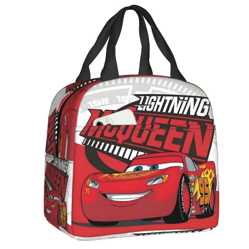 Custom Car 95 Lightning Mcqueen Insulated Lunch Bag for Women Resuable Racing Car Thermal Cooler Bento Box Office Picnic Travel