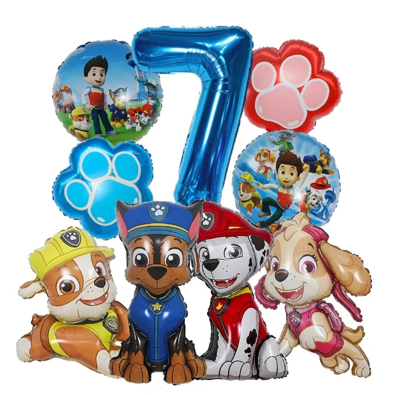 9pcs Cartoon Paw Patrol Foil Balloon Digital Number Supplies Rescue Dog Childrens Birthday Party Decoration Baby Gift Chase Skye