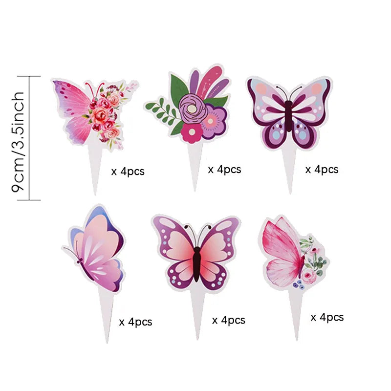 Purple Butterfly Party Decoration Disposable Paper Plates Napkins Cups Straw Tableware Set for Butterfly Birthday Party