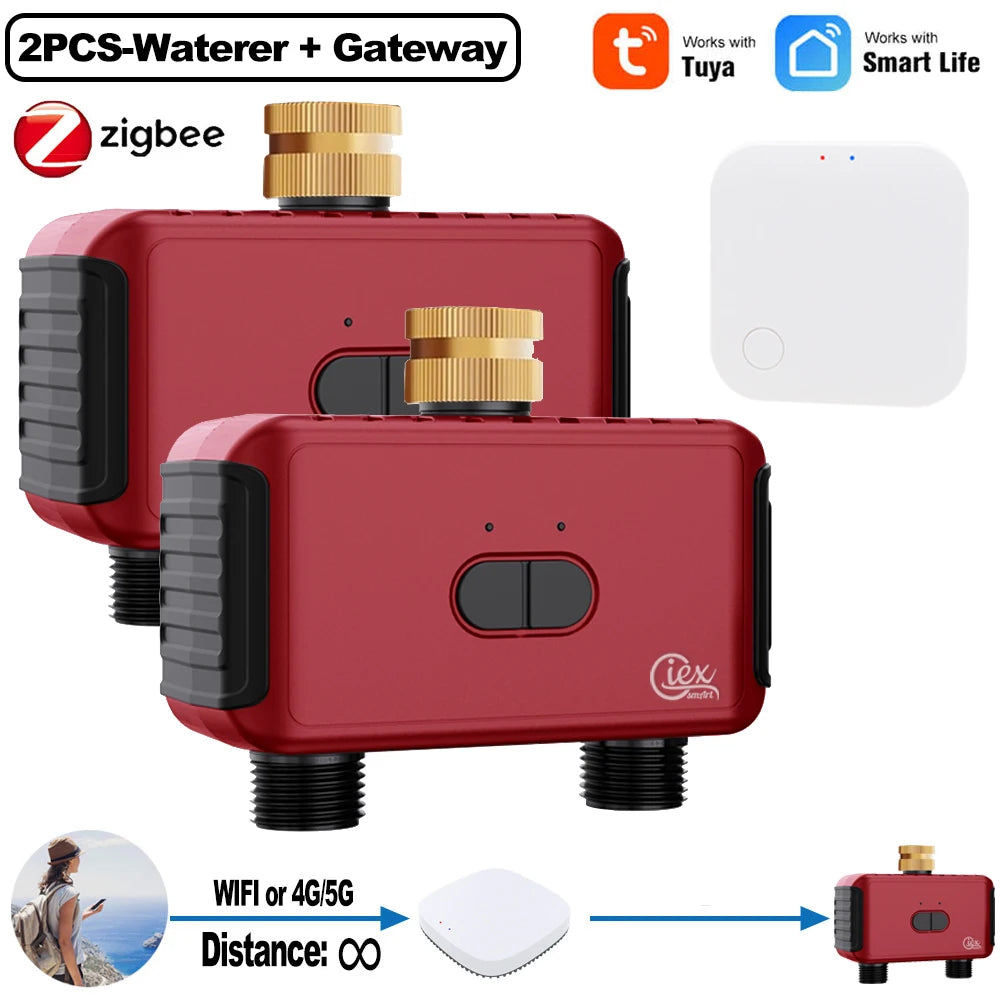 WIFI & ZIGBEE 2-Zone Watering Timer Smart Garden Automatic Irrigation System Drip Sprinkler Controller Valve Tuya 2MQTT ZHA