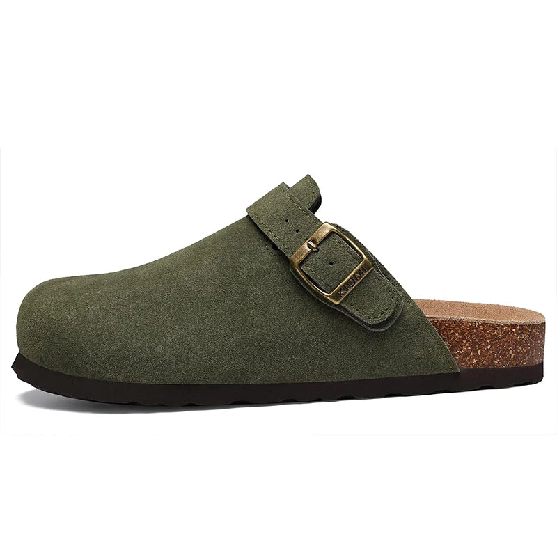 Smile New Cow Suede Women's Potato Shoes With Adjustable Strap Cork Insole Mules Outdoor Unisex Clogs Slippers With Arch Support
