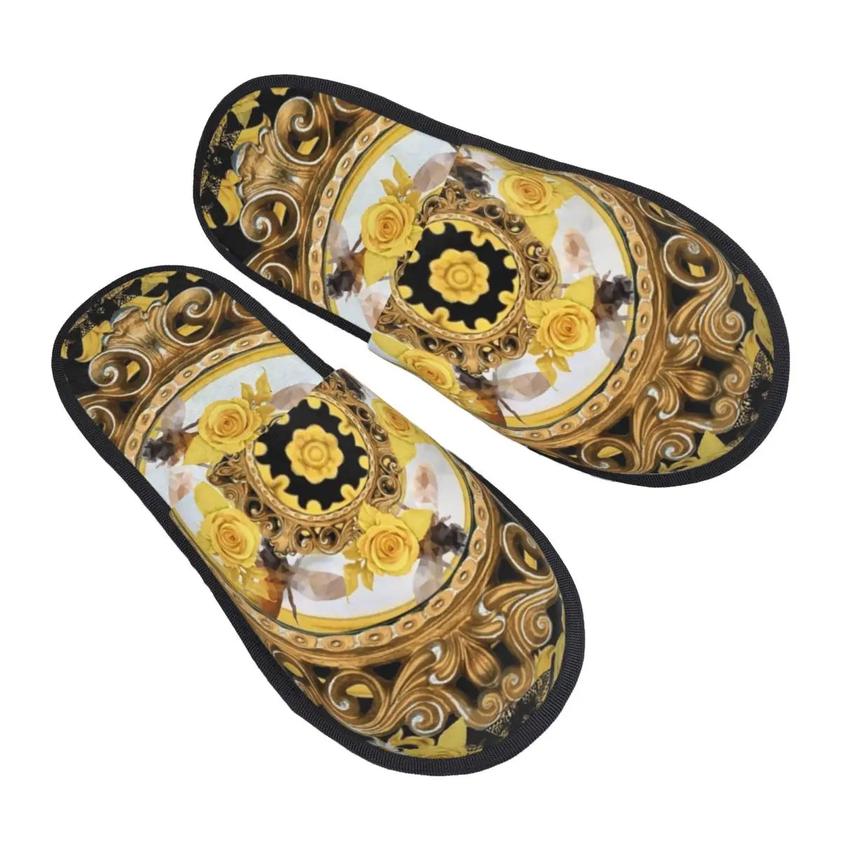 Custom Vintage Baroque Prints Greek Ornament Golden Meander Meandros Soft Scuff Memory Foam Slippers Women Hotel House Shoes