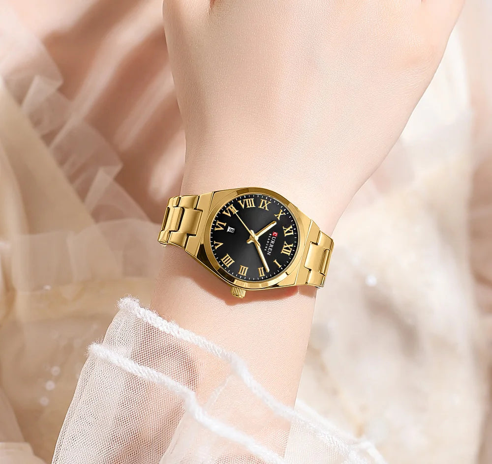 CURREN Fashionable Quartz Watches for Women Roman Numerals Simple Elegant Stainless Steel Braclete Ladies Wristwatch