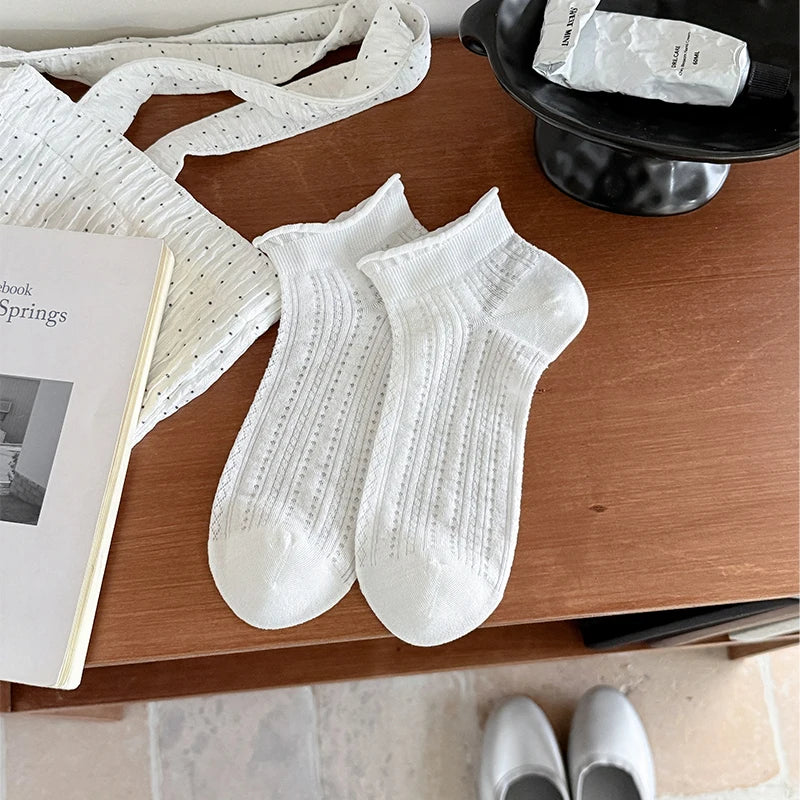Women's White Ankle Socks 1/5 Pairs Breathable Summer Fashionable Thin Low Tube Silk Socks for Comfortable Wear
