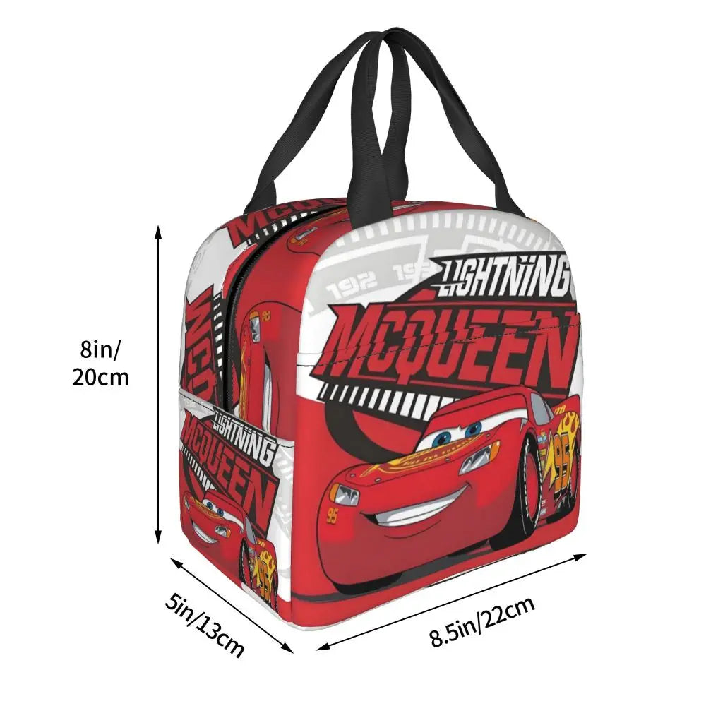 Custom Car 95 Lightning Mcqueen Insulated Lunch Bag for Women Resuable Racing Car Thermal Cooler Bento Box Office Picnic Travel
