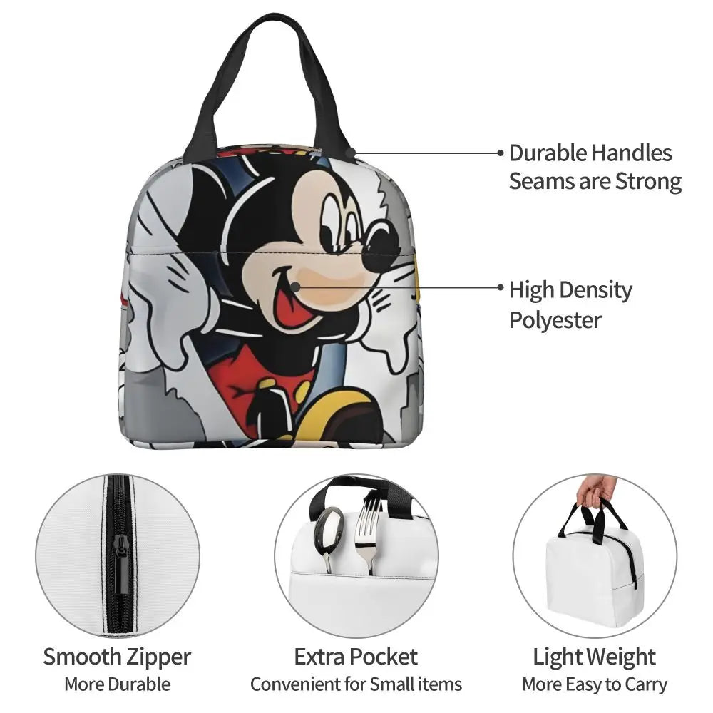 Custom Mickey Pink Minnie Mouse Lunch Bag Women Creative Design Cooler Warm Insulated Lunch Box for Kids School