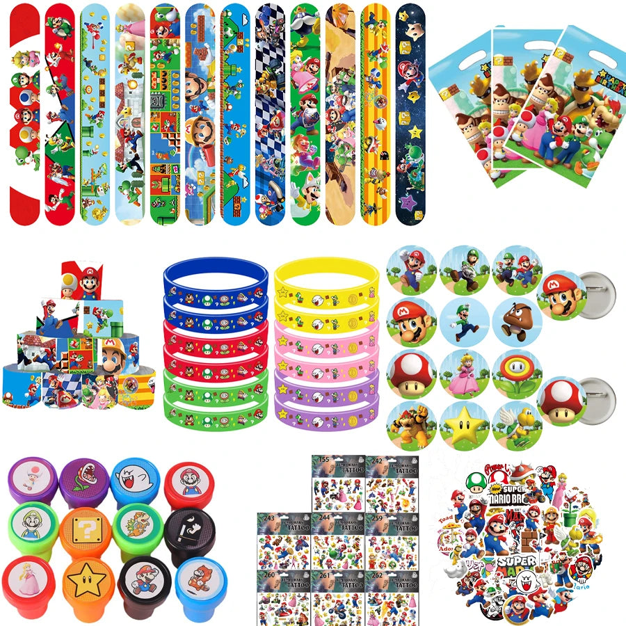Super Mario Bros Party Supplies Kids Birthday Decoration Foil Balloons Keychain Straws Stamps Head Party Favors Christmas Theme
