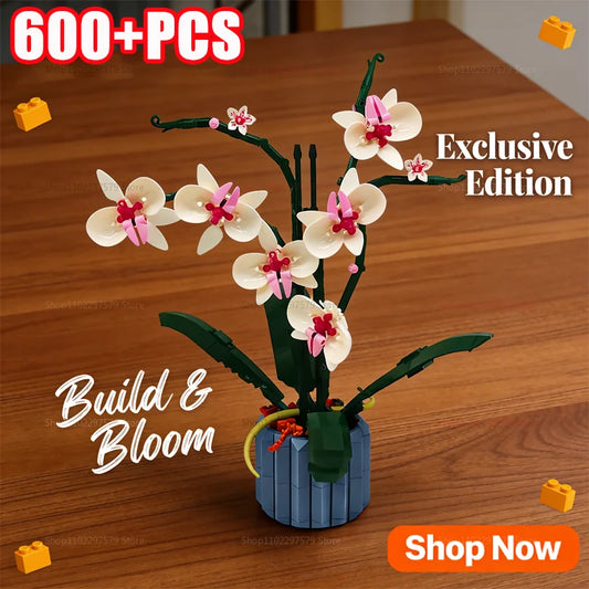 Creative Artificial Orchid Flower Bouquet Building Blocks Kit 600+PCS DIY Flower Garden Model Gifts For Girls Kids Home Decor