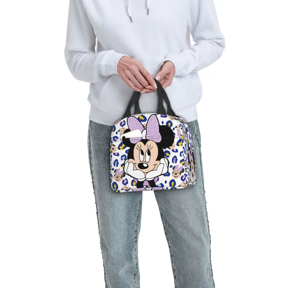 Custom Mickey Pink Minnie Mouse Lunch Bag Women Creative Design Cooler Warm Insulated Lunch Box for Kids School