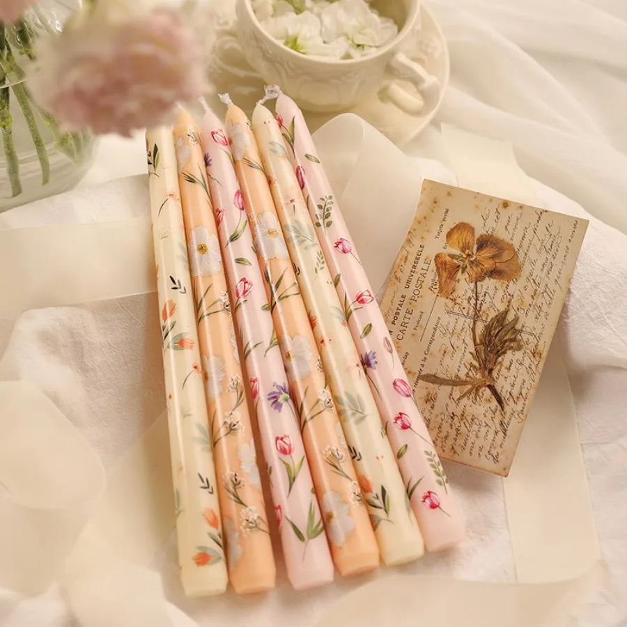 2pcs/Box 9.85in Taper Scented Candles Romantic Hand Painted Rose Long Candle For Home Decoration Candle Wedding Decoration