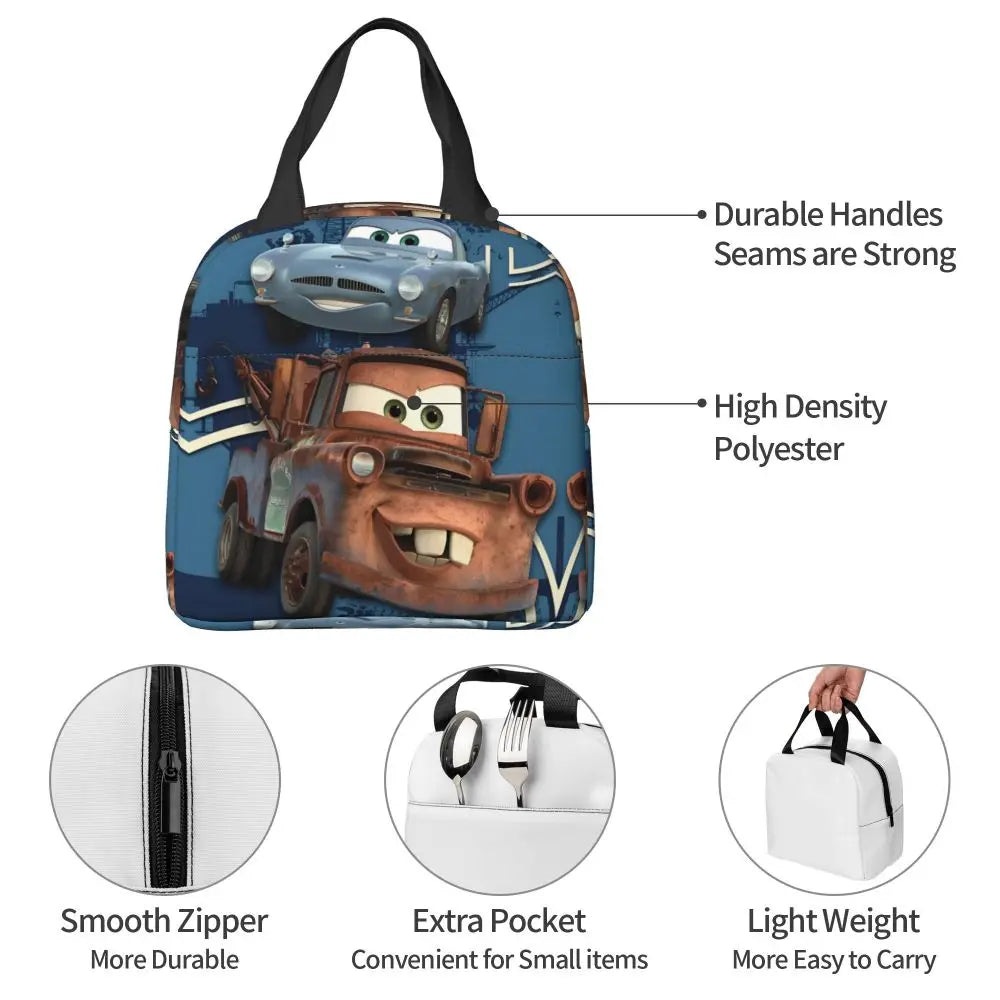 Custom Car 95 Lightning Mcqueen Insulated Lunch Bag for Women Resuable Racing Car Thermal Cooler Bento Box Office Picnic Travel