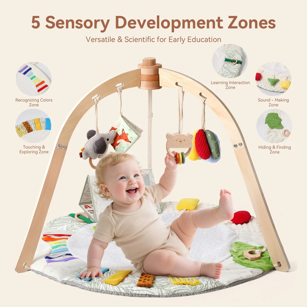 Wooden Baby Play Gym Music Activity Mat 0-12 Baby Months Exercises For The Limbs Sensory Development Toys Mobile Suspended Bell