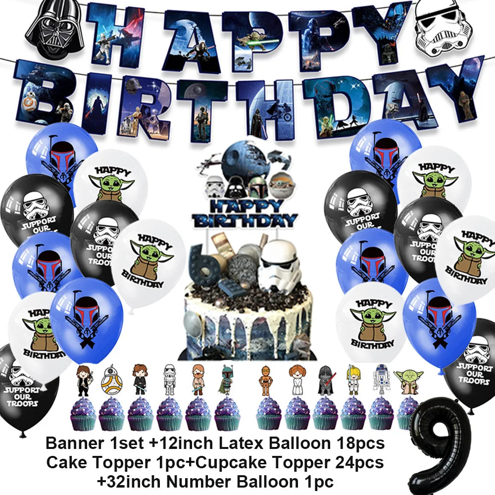 Film Star Wars Theme Birthday Party Decorations Cake Topper Number Balloons Background Yoda Master Robot Backdrop Supplies Gifts