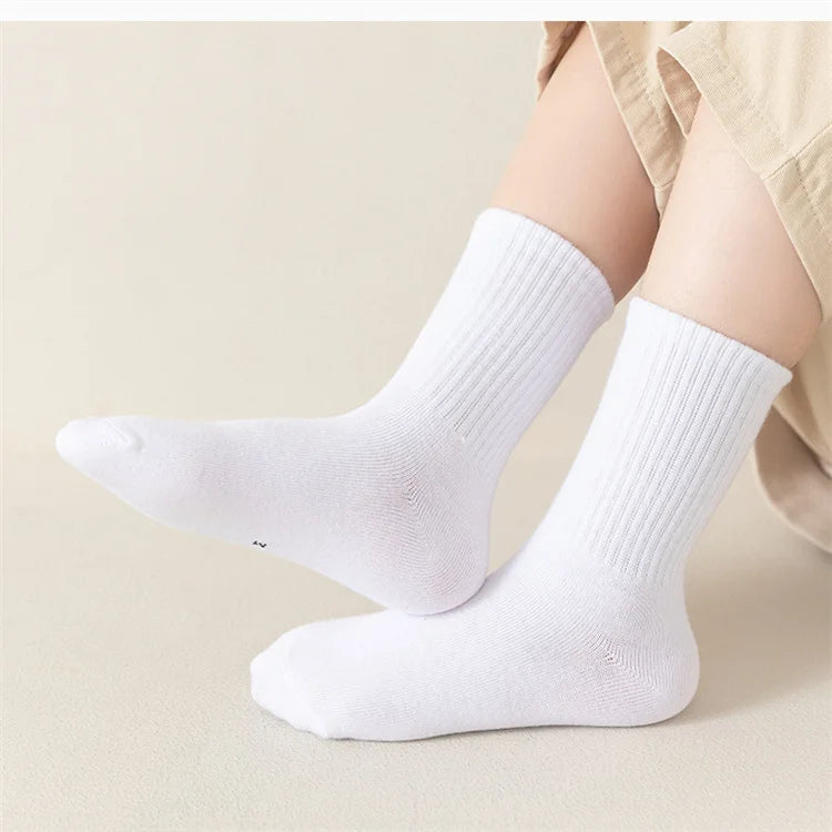 5Pairs/Set 3-13Years Baby Girls Boys Casual Sports Socks Soild Soft Cotton Four Season School Socks Black White Gray Kids Socks