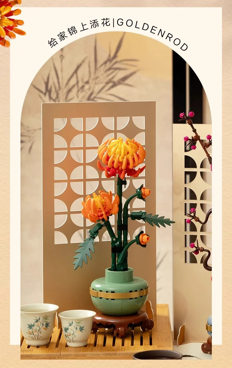 Creative Plum Blossom 10343 10369  Lucky Flower Building Blocks Orchid Chrysanthemum Bricks Toy Gift For Kids Adult 10344 10368
