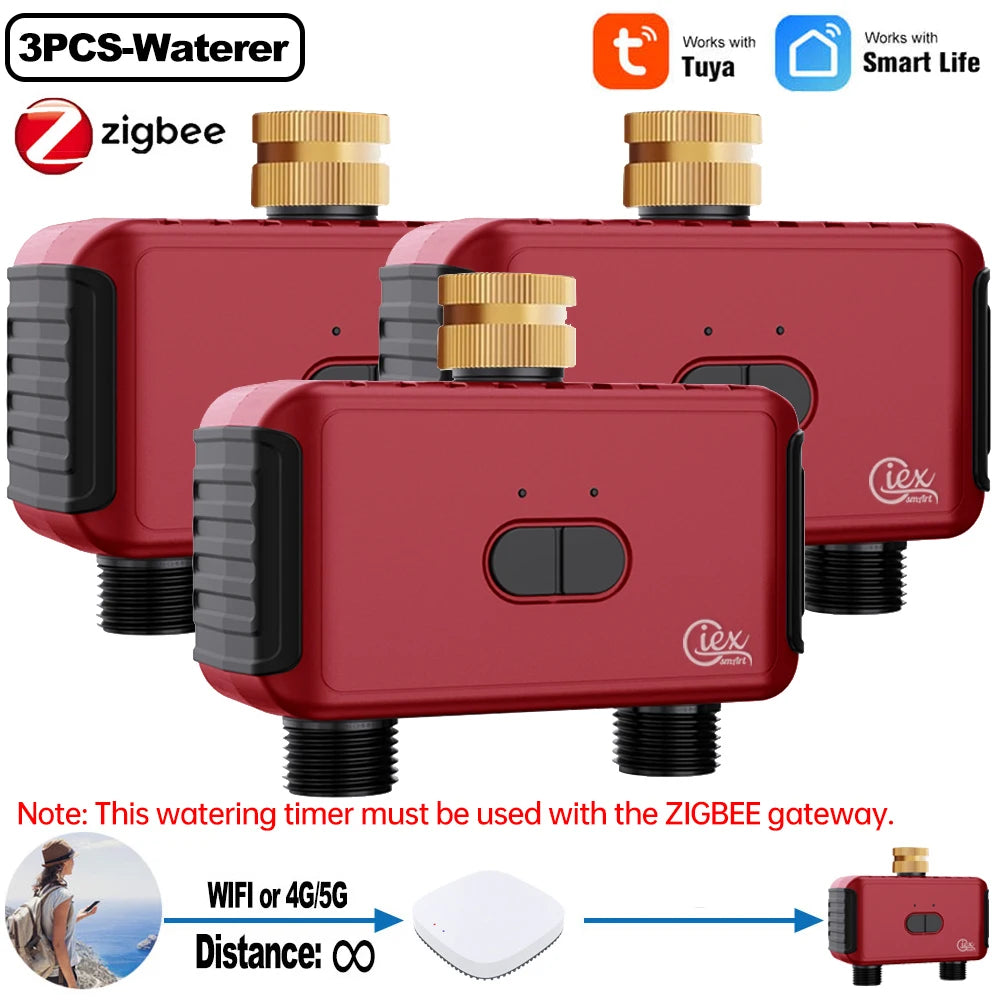 WIFI & ZIGBEE 2-Zone Watering Timer Smart Garden Automatic Irrigation System Drip Sprinkler Controller Valve Tuya 2MQTT ZHA