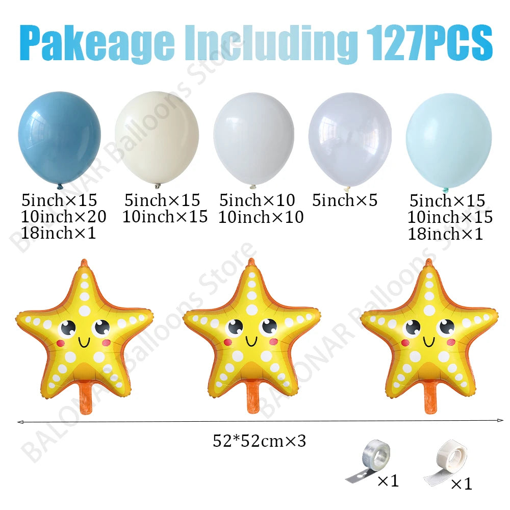 127Pcs Starfish Themed Balloon Garland Kit Beach White Twilight Blue Latex Balloon Ocean Hawaii Birthday Baby Shower Party Decor