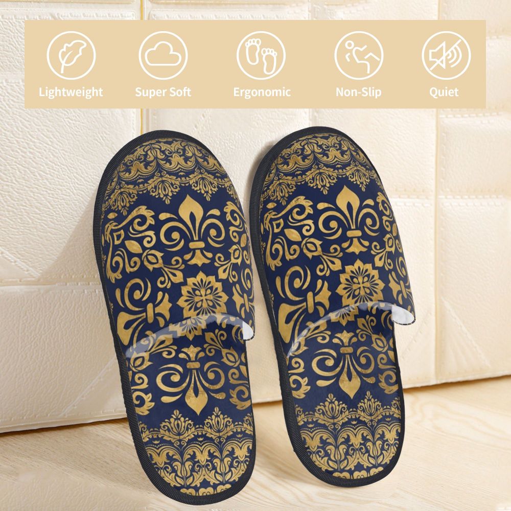 Custom Vintage Baroque Prints Greek Ornament Golden Meander Meandros Soft Scuff Memory Foam Slippers Women Hotel House Shoes