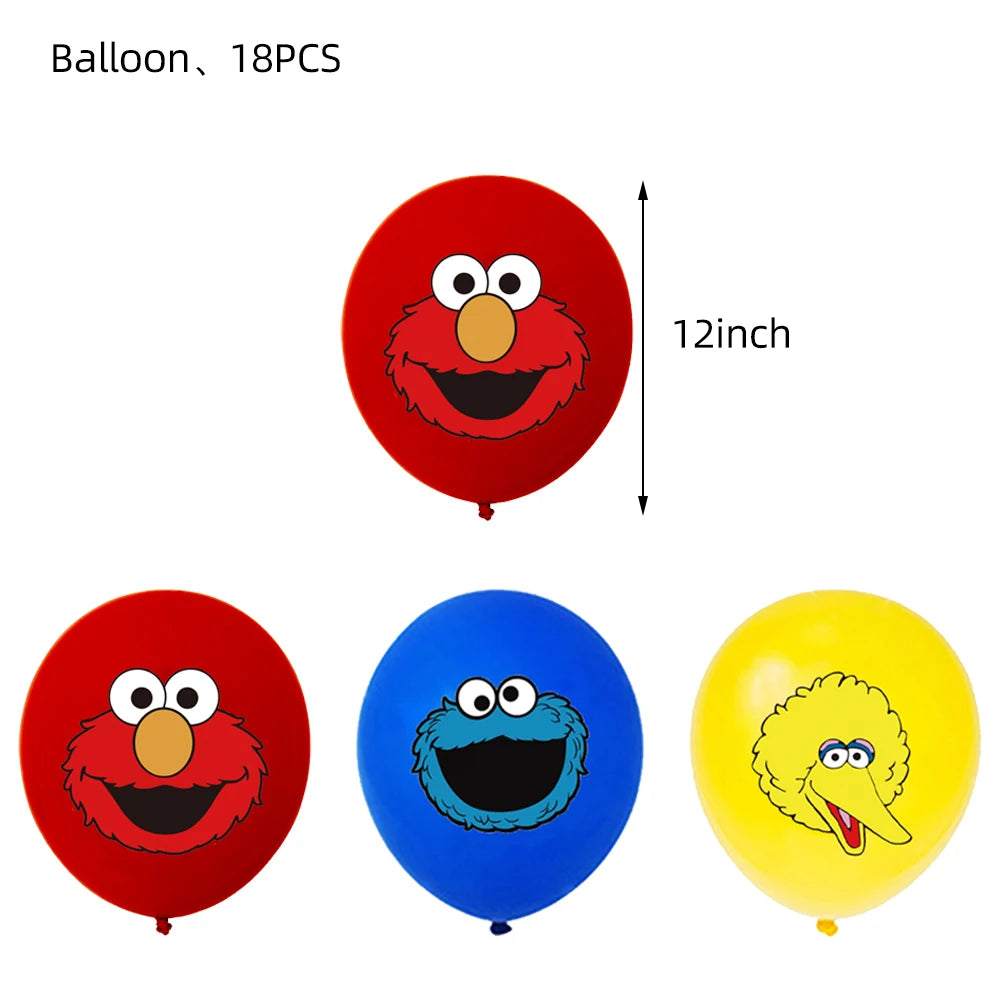 Cartoon Sesames  Street Birthday Party Decor Elmo and Friends Theme Tablecloth Plate Balloon Set Cake Decor Baby Shower