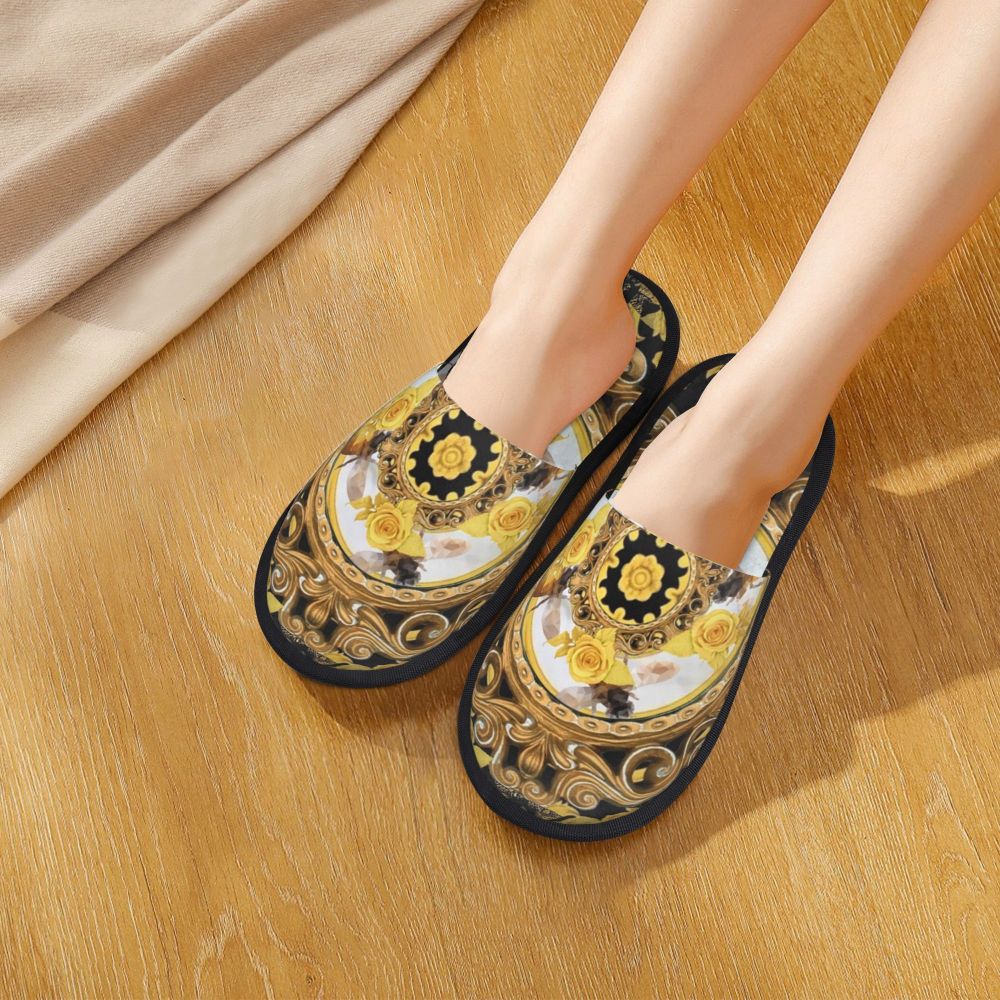 Custom Vintage Baroque Prints Greek Ornament Golden Meander Meandros Soft Scuff Memory Foam Slippers Women Hotel House Shoes