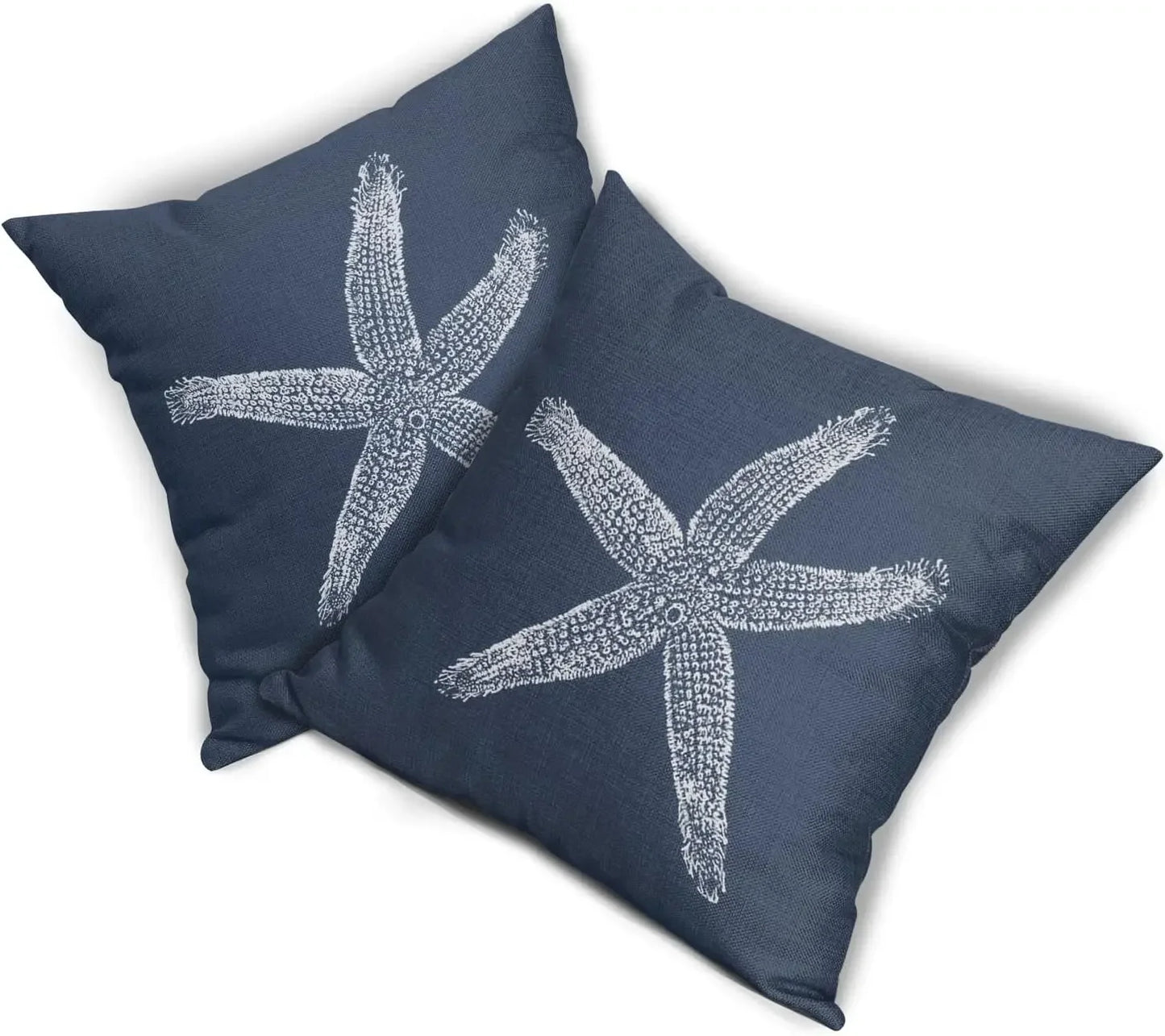 2 Pcs Navy Blue Starfish Pillow Covers 18X18 Inch Coastal Beachy Nautical Beach Decorative Pillowcases Linen Square Cushion Case