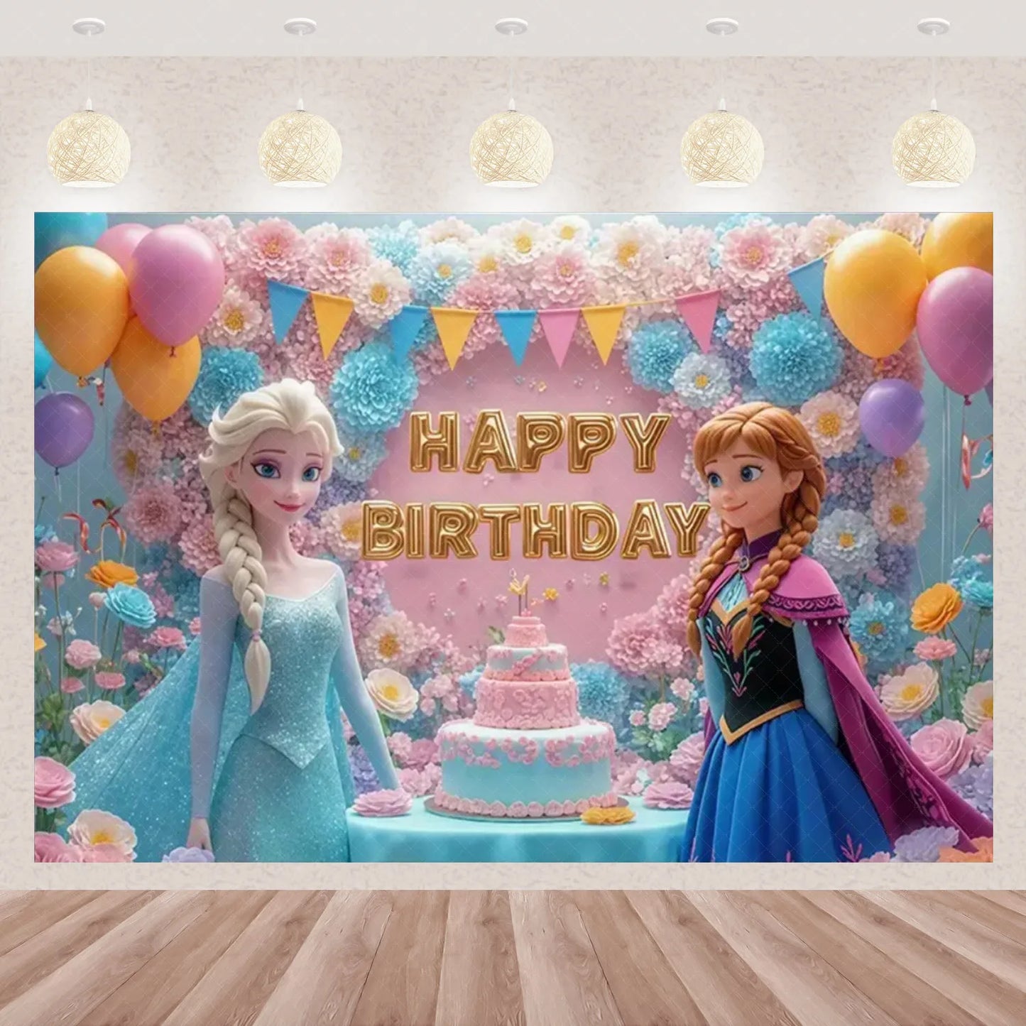 Frozen Elsa Anna Princess Theme Backdrop Frozen Birthday Party Decoration Baby Shower Supplies Background Photo Prop Girl Gift