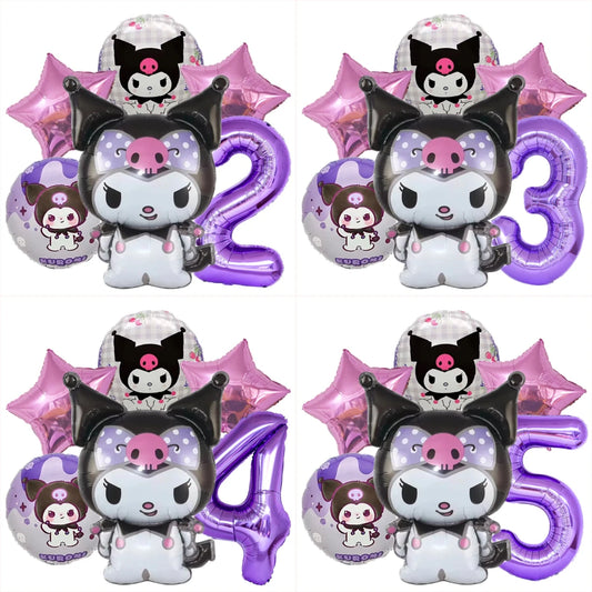 6pcs/set Cartoon Kuromi Y2K Aluminum Film Balloon Sanrio Cute Children Birthday Set Girl's Birthday Decorating Party Gifts Prop