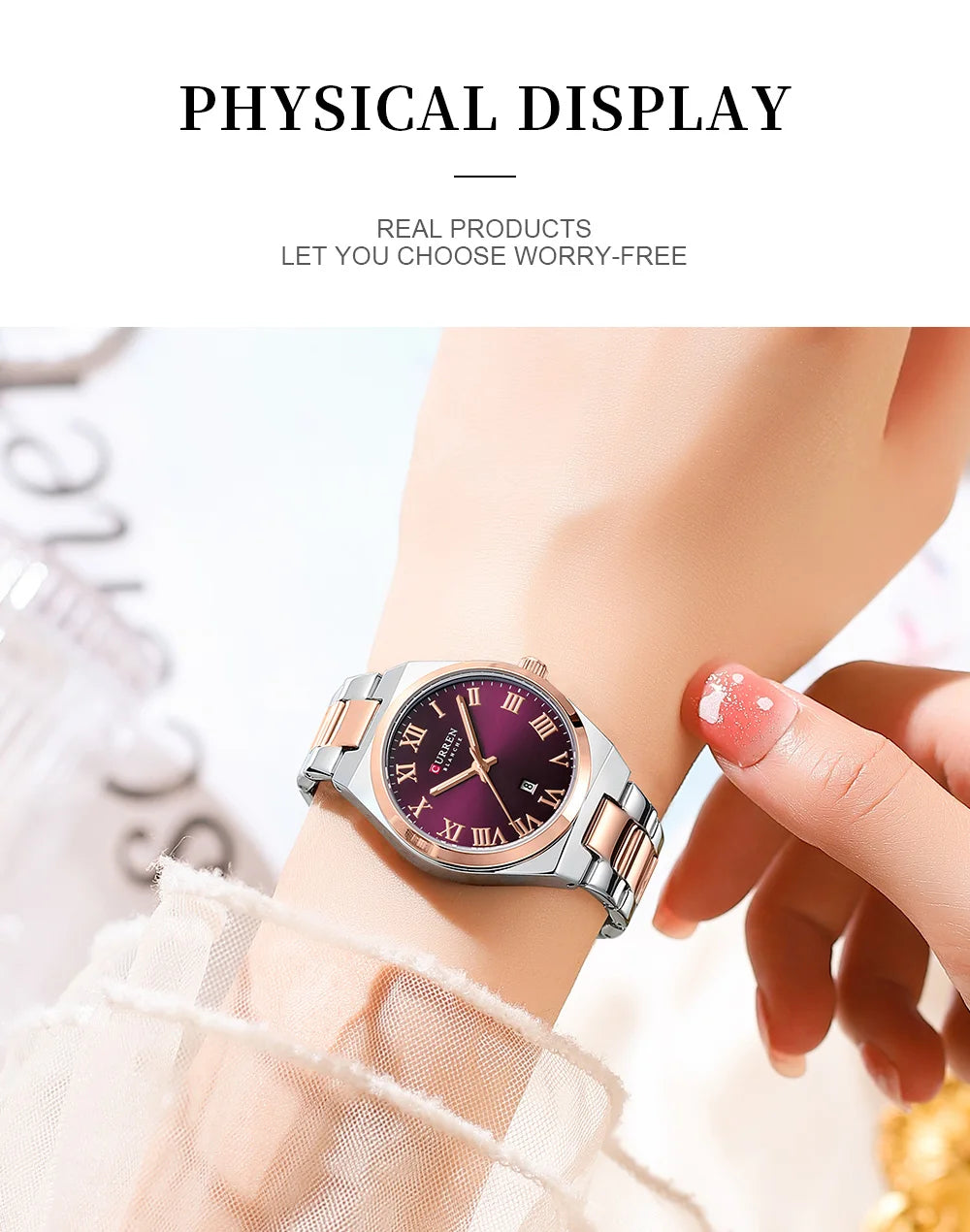 CURREN Fashionable Quartz Watches for Women Roman Numerals Simple Elegant Stainless Steel Braclete Ladies Wristwatch