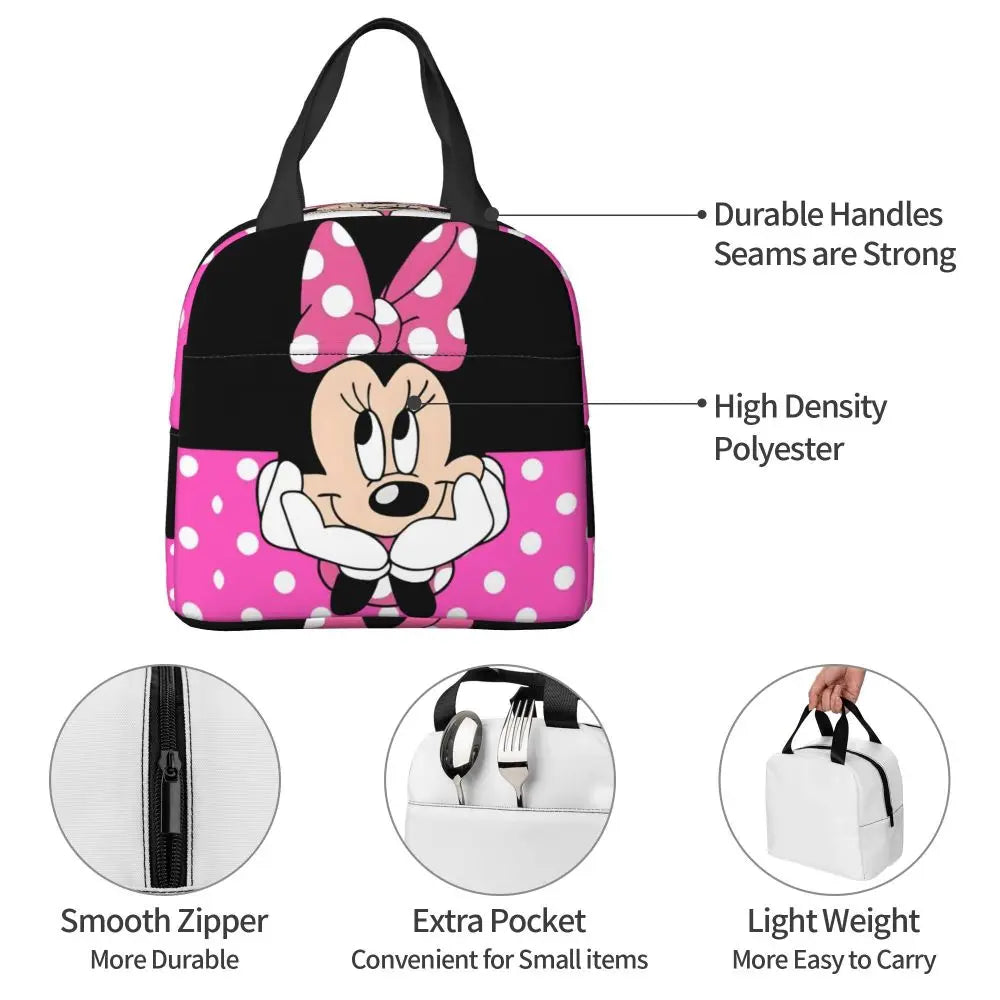 Custom Mickey Pink Minnie Mouse Lunch Bag Women Creative Design Cooler Warm Insulated Lunch Box for Kids School