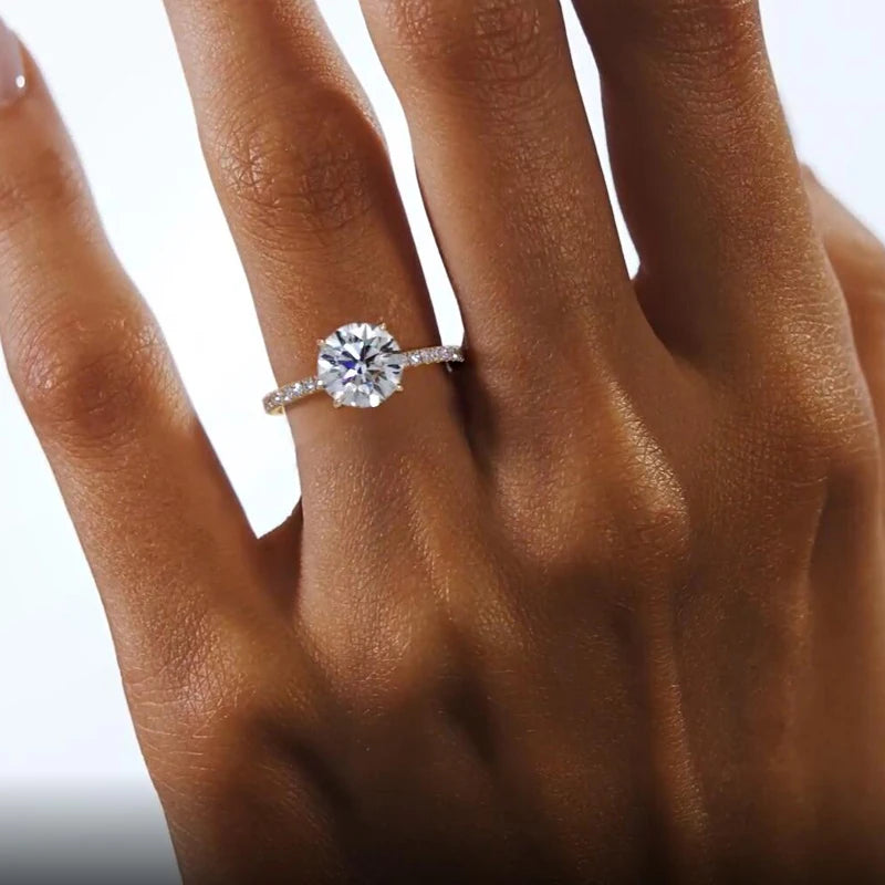 Classic 925 Sterling Sliver Engagement Wedding Promise Ring 8mm 2 Carat Round D-E Moissanite Finger Rings for Women Fine Jewelry