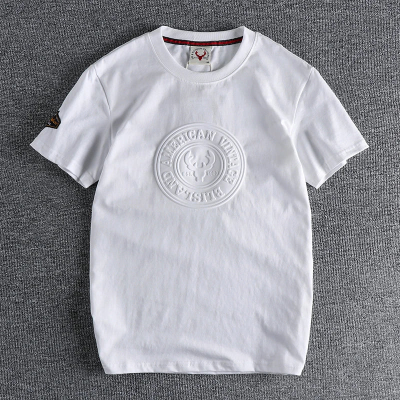 883# 2024 Summer New Japanese Retro Short Sleeve O-neck 3D Letter Printed T-shirt Men's Fashion 100% Cotton Washed Casual Tops