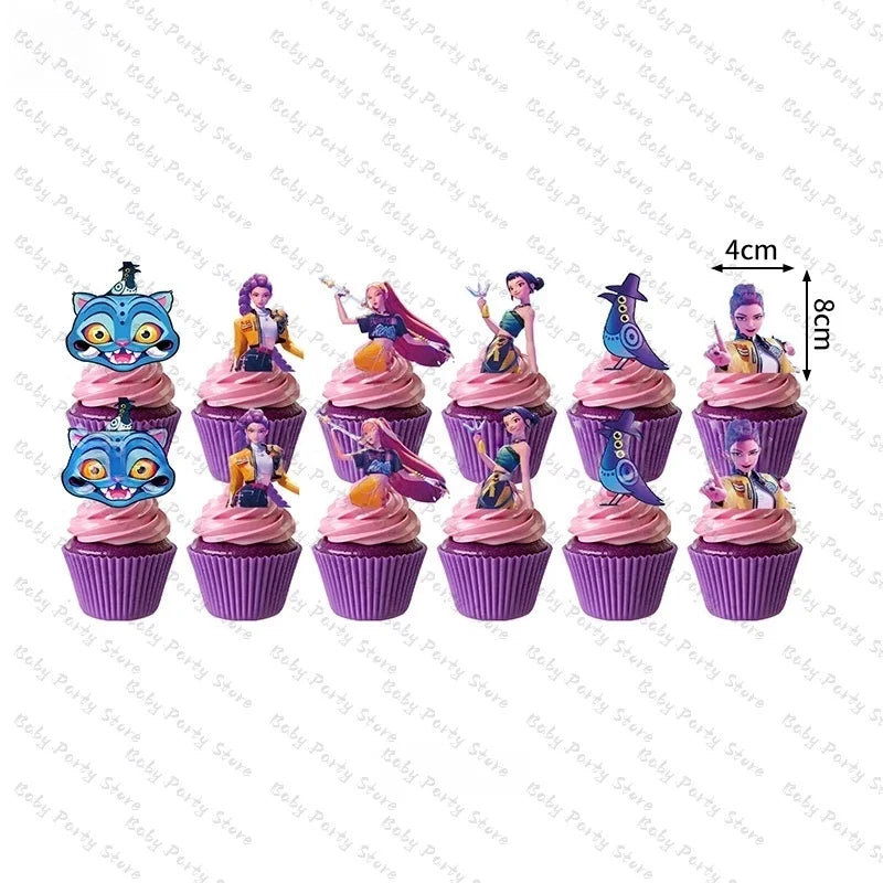 Demon Hunters Paper Cupcakes Topper Decor Birthday Cake Topper Set K-pop Anime Movie Demon Hunters Girls Party Cake Decora