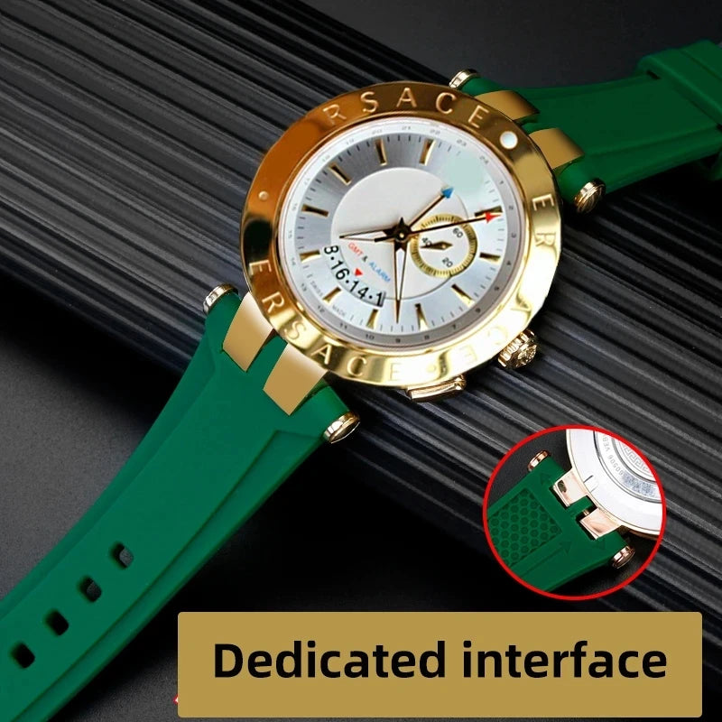 Rubber Watch Band For Versace V-RACE DUAL Series Strap Silicone Watch Accessories 24mm Waterproof Belt Notch Special Concave