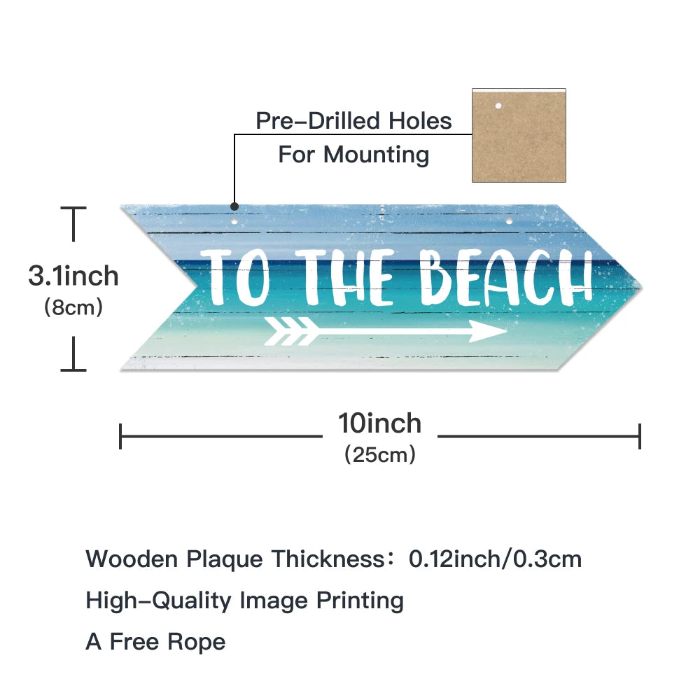 Putuo Decor 1pc To The Beach Arrow Wooden Sign, Wall Hanging Wood Decor Plate for Surf Camp House Living Room Porch Seaside