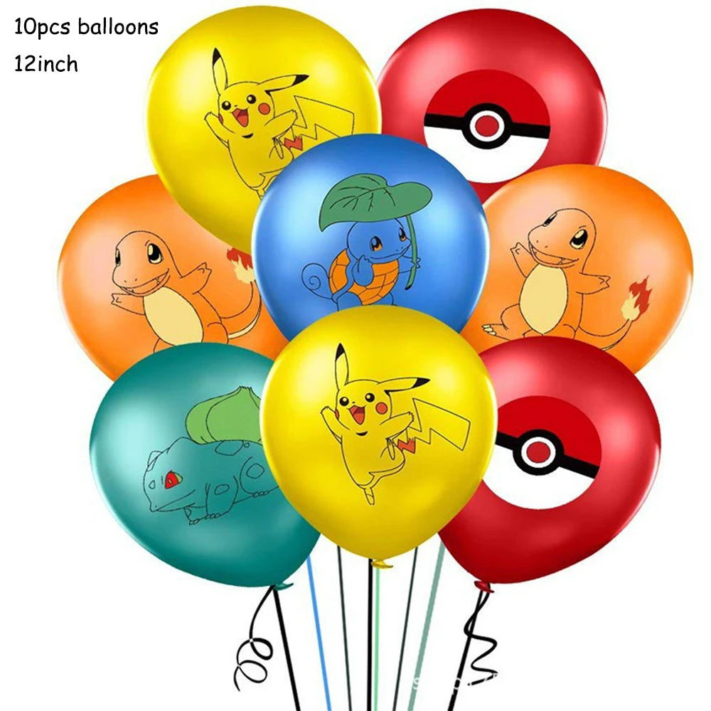 Pokemons Party Birthday Decoration Happy Pikachu Theme Tableware Cups Plates Balloons Banner Supplies Kids Favors Baby Shower
