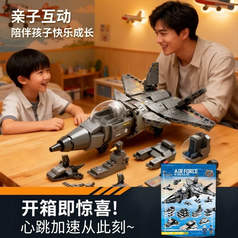 WW2 Military Building Blocks J20 Stealth Fighter Aircraft Model Bricks DIY Assembly Toy Kids Christmas Gift