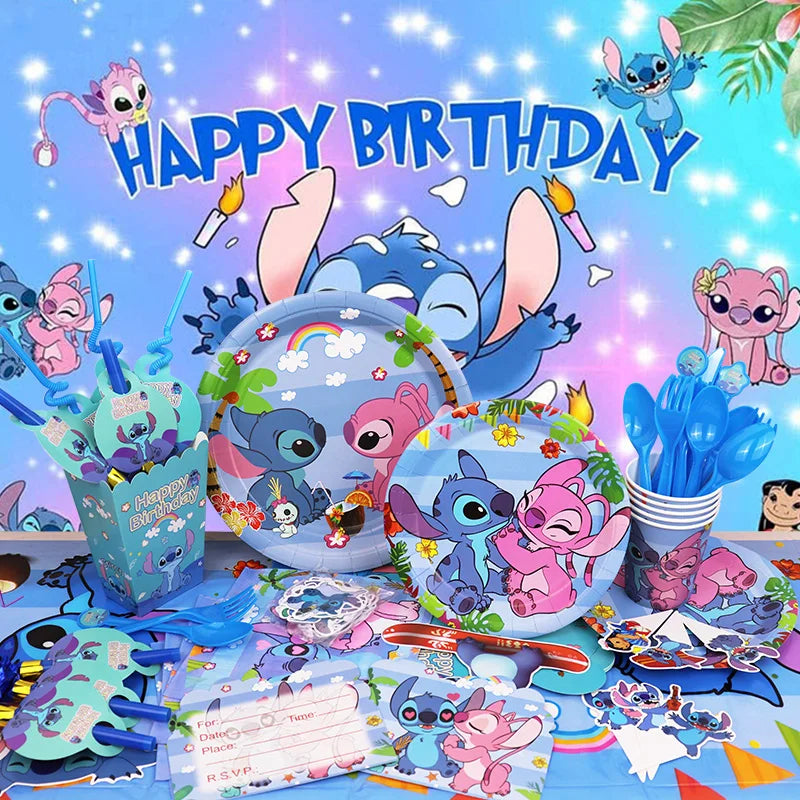 New Stitch Birthday Party Decoration Foil Latex Balloon With Pattern For Kids Event Supplies Disposable Tableware Plate Backdrop