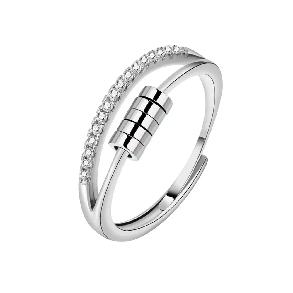 Vintage Round Beads Rotating Anti Stress Ring For Women Twisted Fidget Metal Spinner Anxiety Relief Spinning Ring Bague Femme