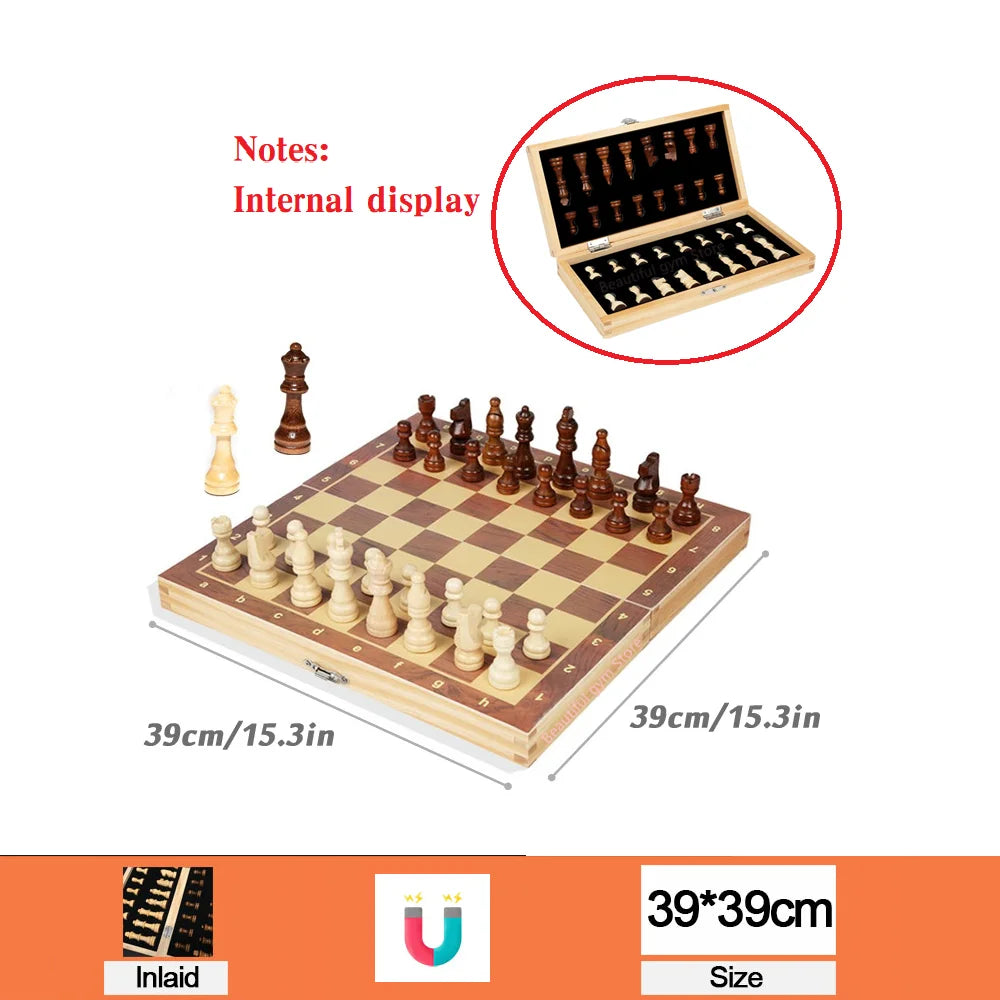Large Magnetic Wooden Folding Chess Set Felted Game Board 29cm/34cm/39cm Interior Storage Adult Kids Gift Family Game Chess Boar