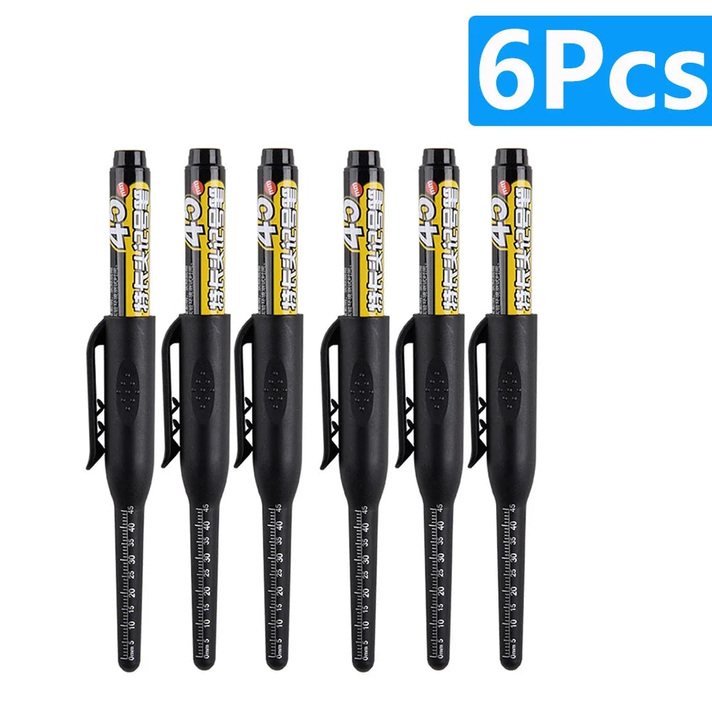 1-6Pcs 45mm Waterproof Long Head Nib Deep Hole Markers Pen Tile Carpenter Pen Multi-purpose for Woodworking Black/Blue/Red Ink