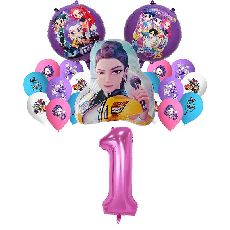 New Anime Kpop Demon Hunters Birthday Party Decorations Set Kpop Theme Cup Plate Gift Bags Balloons Banner Supplies Girls Favors