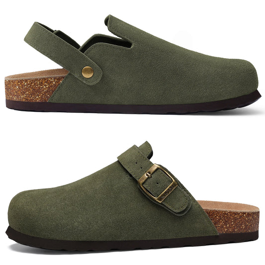 Smile New Cow Suede Women's Potato Shoes With Adjustable Strap Cork Insole Mules Outdoor Unisex Clogs Slippers With Arch Support