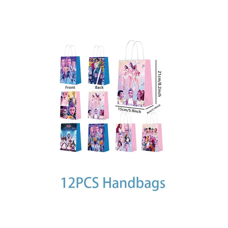 New Anime Kpop Demon Hunters Birthday Party Decorations Set Kpop Theme Cup Plate Gift Bags Balloons Banner Supplies Girls Favors