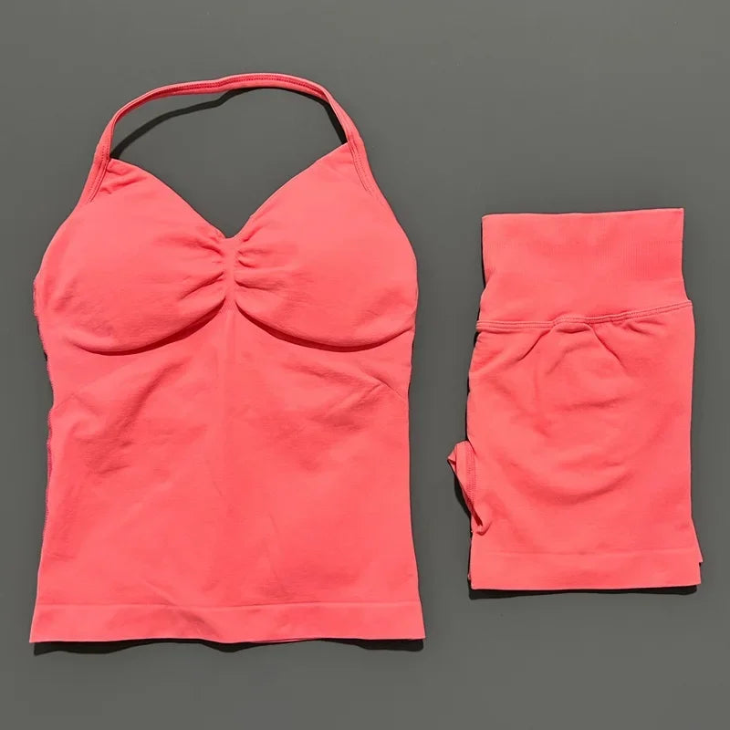 2 Pieces Sports Set Women Backless Tank Yoga Tops High Waist