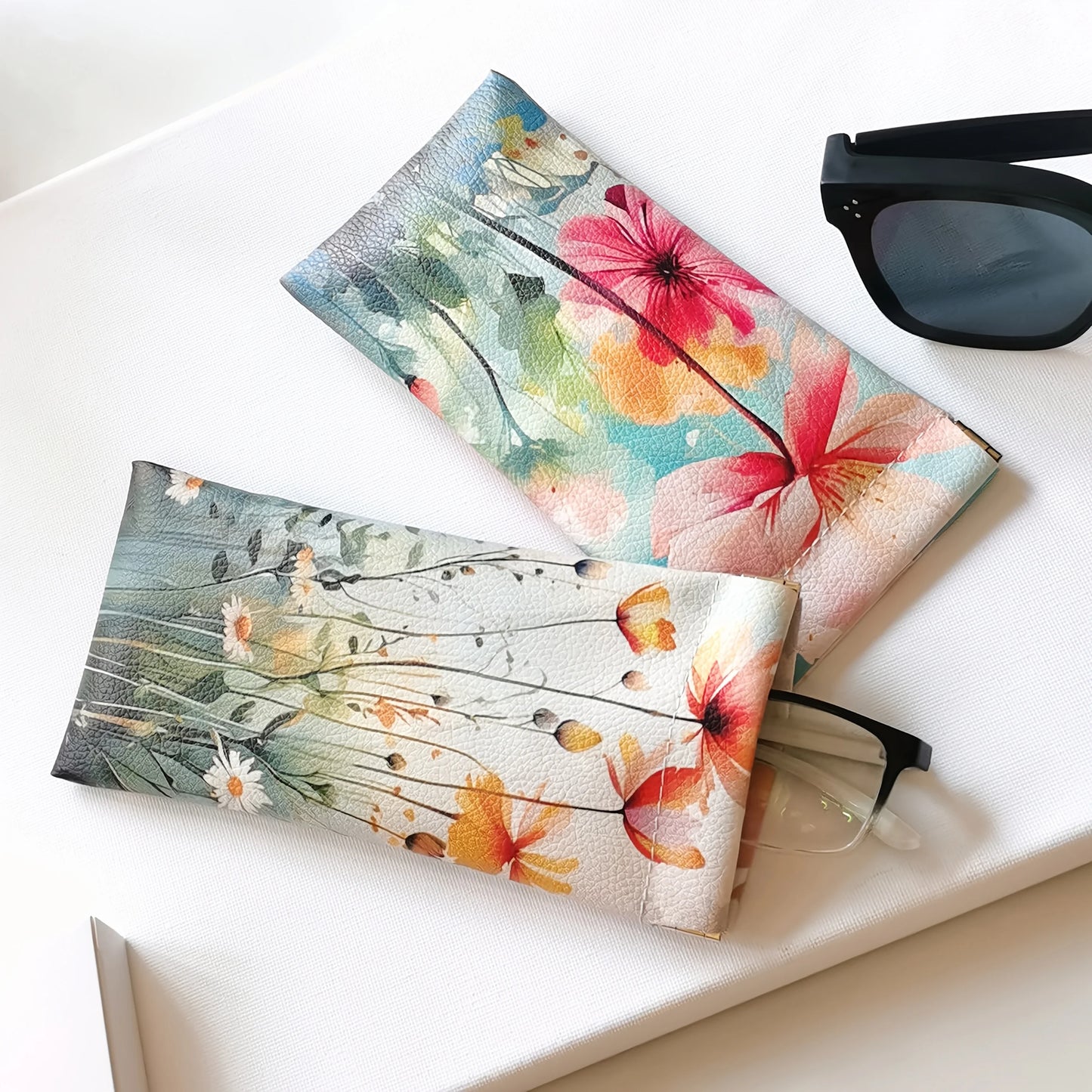 Elegant Glasses Organizer Box, Large Capacity Hard Shell Eyewear Case with Flower Print, Travel-Friendly Accessory